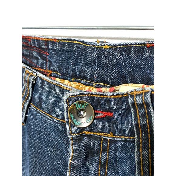 Marlow Jeans Distressed M Logo Back Pockets Stretch Blue Denim Womens 28 - Picture 5 of 9